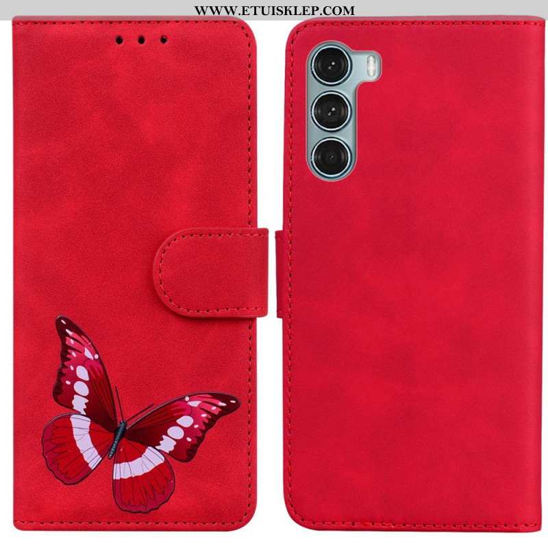 Etui Folio do Moto G200 5G Motyl Dotykający Skóry